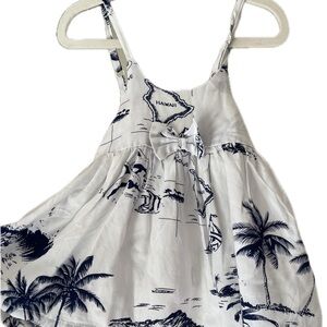 White and Navy Tropical Print Dress